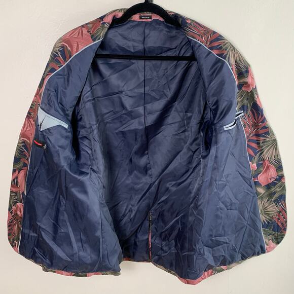 JF J. Ferrar 40R Mens Slim Fit Sport Coat Jacket Blazer Rose Red Tropical Floral - Picture 8 of 10